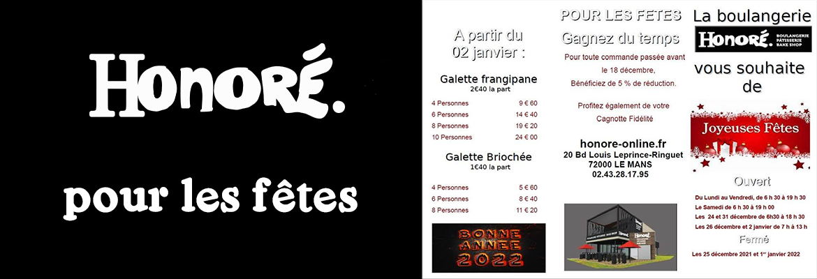 La carte pour les fêtes à la Boulangerie Honoré - verso